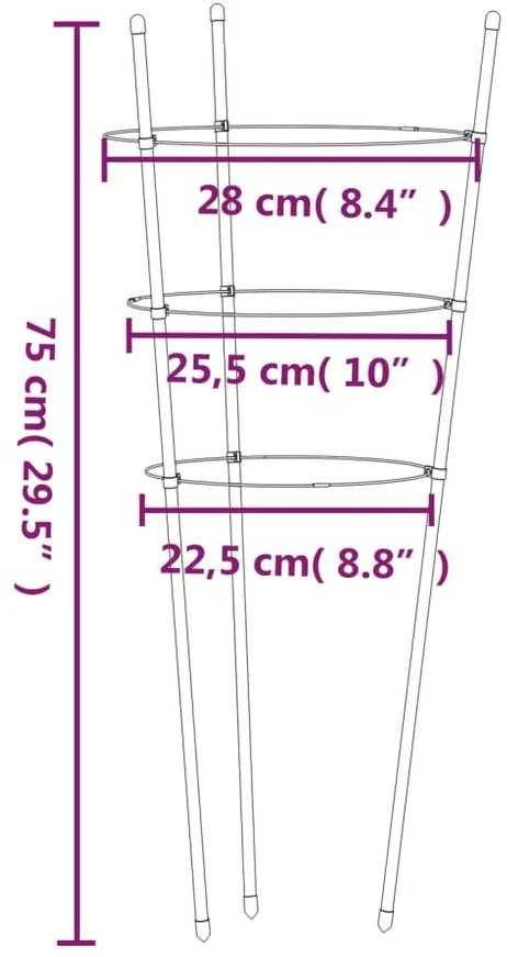 Sodo augalų atramos su 3 žiedais, 5vnt., žalios, 75cm, plienas