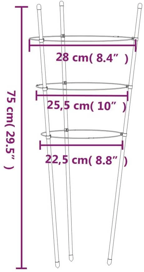 Sodo augalų atramos su 3 žiedais, 5vnt., žalios, 75cm, plienas