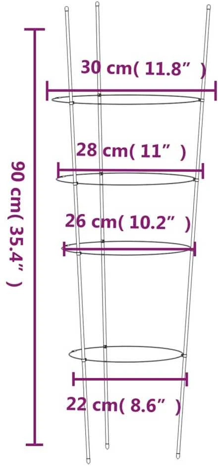 Sodo augalų atramos su 4 žiedais, 5vnt., žalios, 90cm, plienas