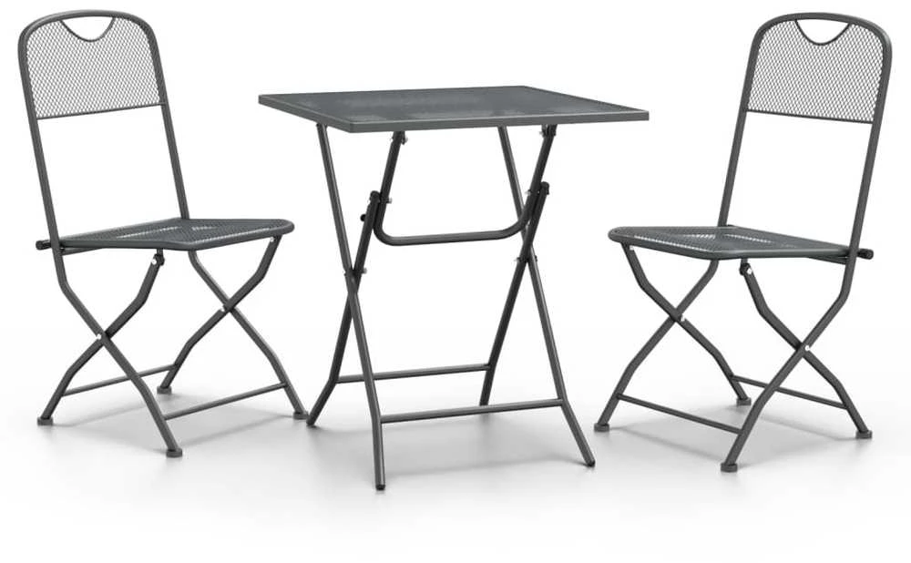 Lauko baldų komplektas Sodo baldų komplektas, 3 dalių, antracito, išplėstas metalas