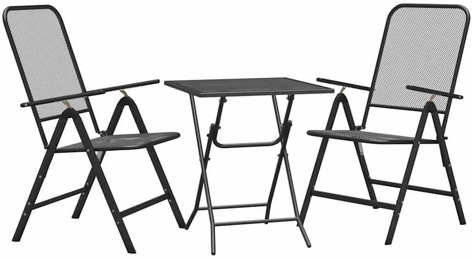 Sodo baldų komplektas, 3 dalių, antracito, išplėstas metalas