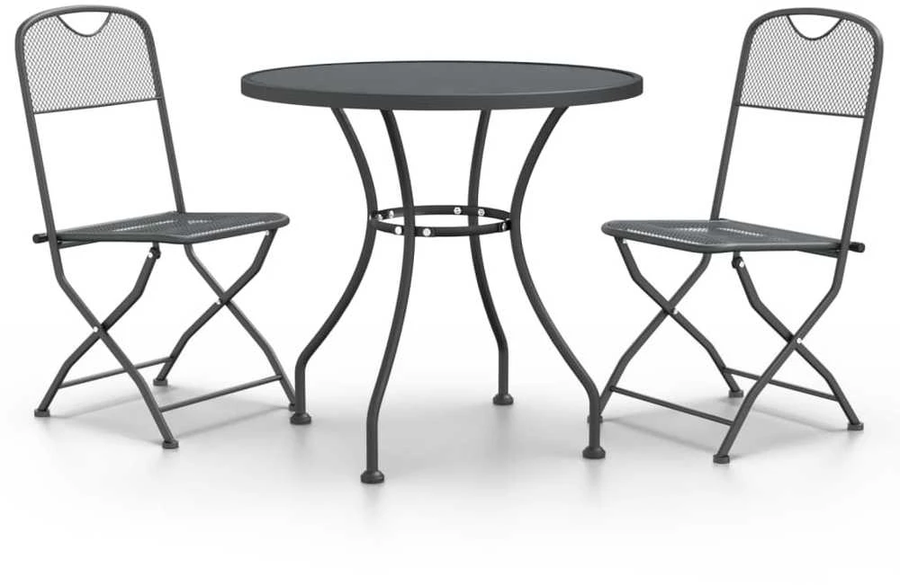 Lauko baldų komplektas Sodo baldų komplektas, 3 dalių, antracito, išplėstas metalas