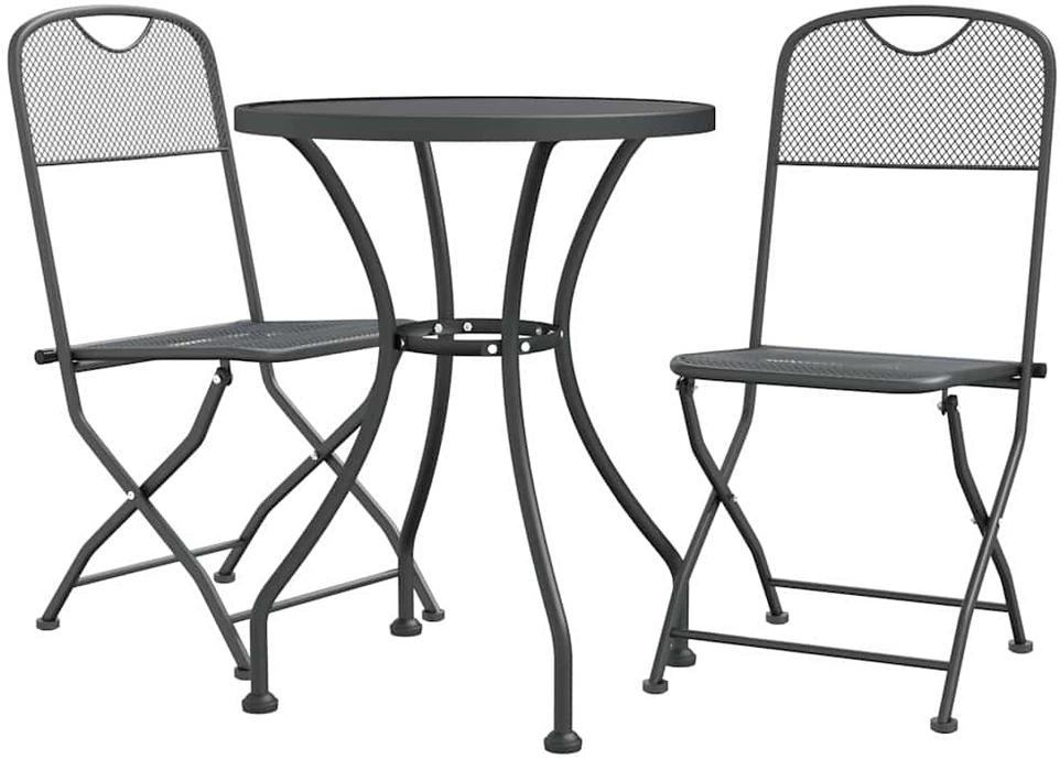Lauko baldų komplektas Sodo baldų komplektas, 3 dalių, antracito, išplėstas metalas
