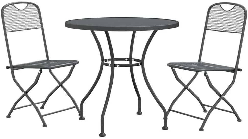 Lauko baldų komplektas Sodo baldų komplektas, 3 dalių, antracito, išplėstas metalas