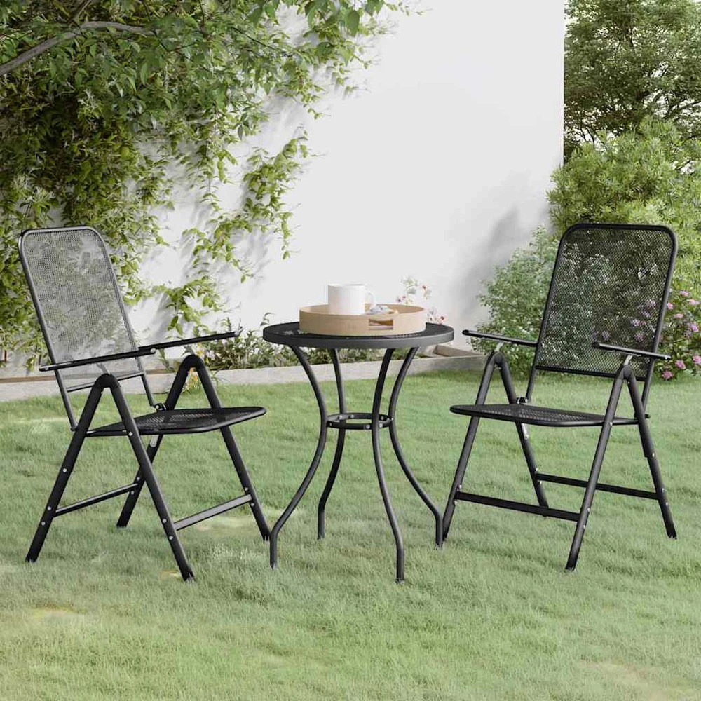 Lauko baldų komplektas Sodo baldų komplektas, 3 dalių, antracito, išplėstas metalas