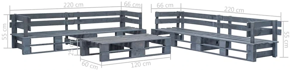 Lauko baldų komplektas Sodo baldų komplektas iš palečių, 6 dalių, pilkas, mediena