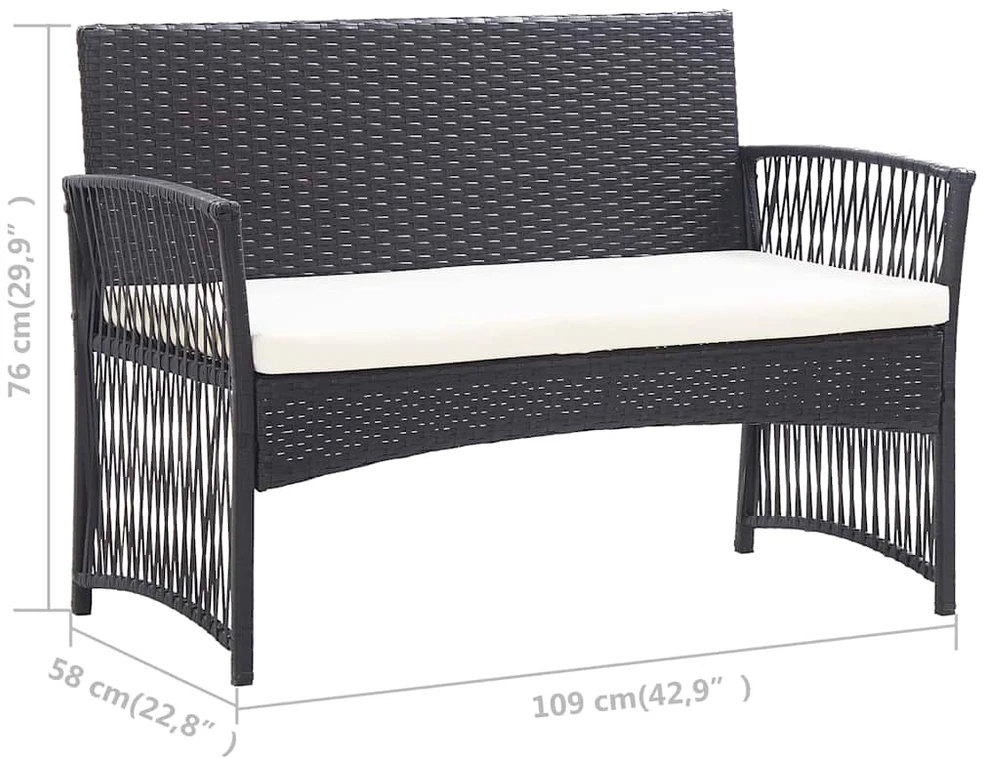 Lauko baldų komplektas Sodo baldų komplektas su pagalvėmis, 4 dalių, juodas, ratanas