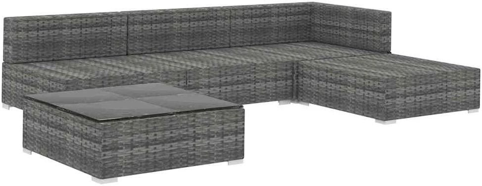Lauko baldų komplektas Sodo baldų komplektas su pagalvėmis, 5d., pilkas, poliratanas