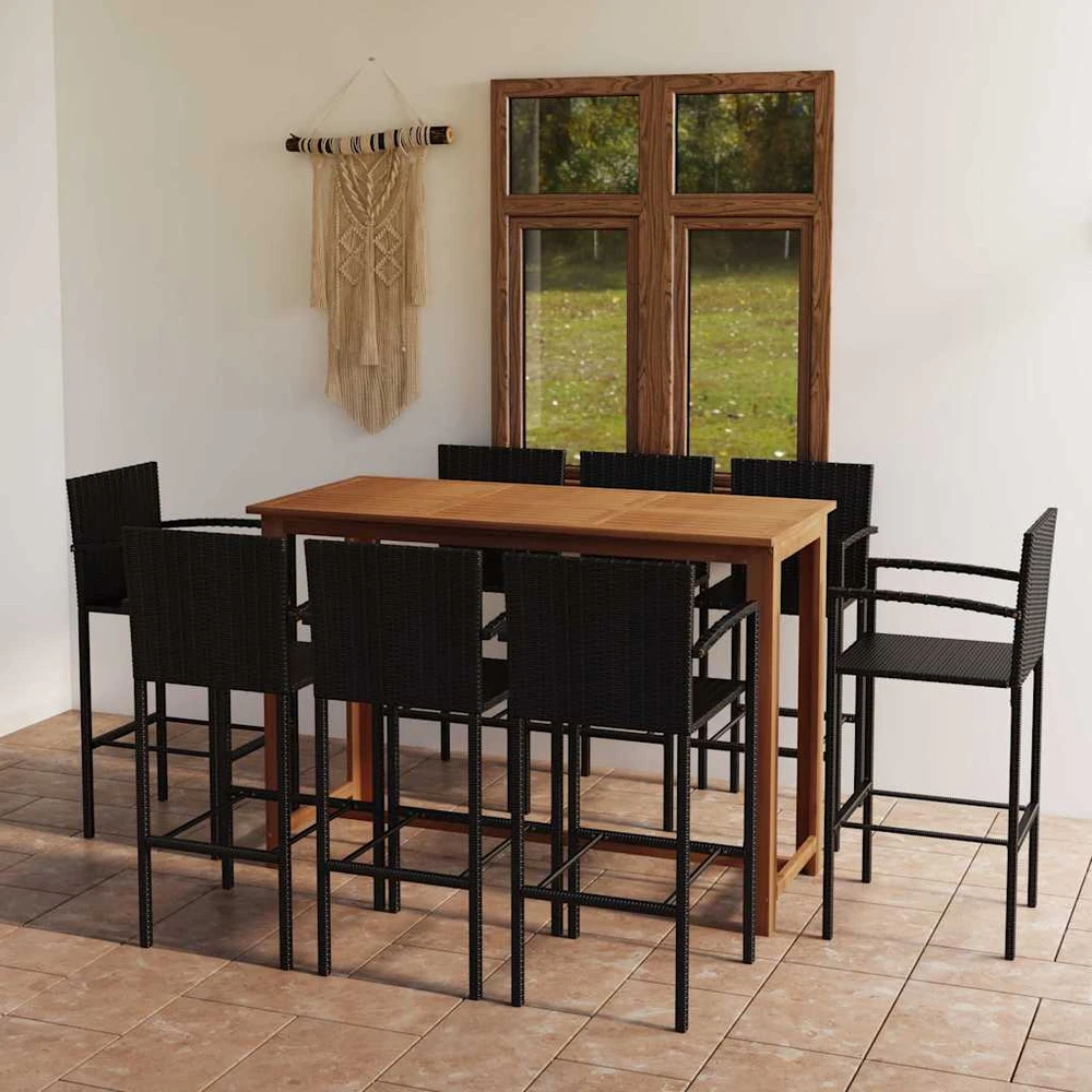 Lauko baldų komplektas Sodo baro baldų komplektas, 9 dalių, juodas (246665+2x313455)