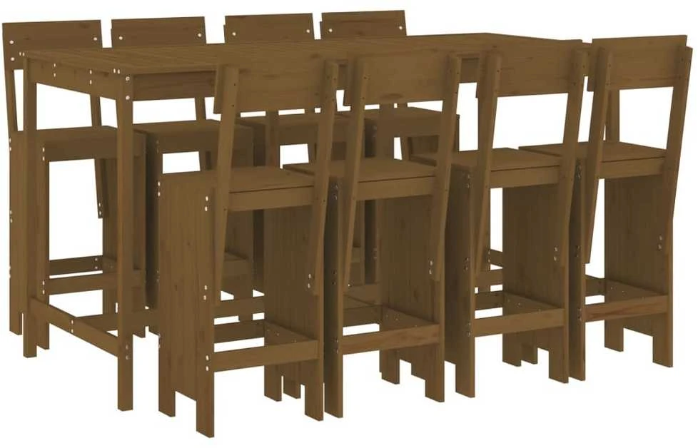 Lauko baldų komplektas Sodo baro baldų komplektas, 9 dalių, medaus rudas, pušis