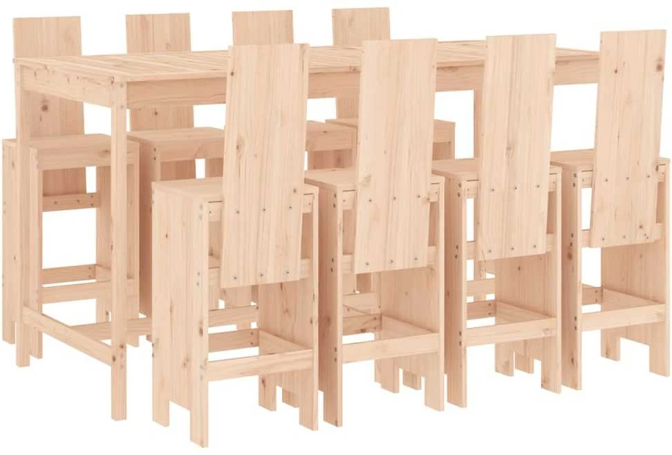 Lauko baldų komplektas Sodo baro baldų komplektas, 9 dalių, pušies medienos masyvas