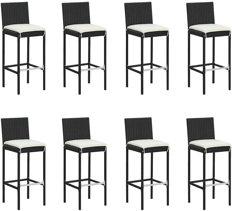 Lauko baldų komplektas Sodo baro baldų komplektas su pagalvėlėmis, 9 dalių, juodas