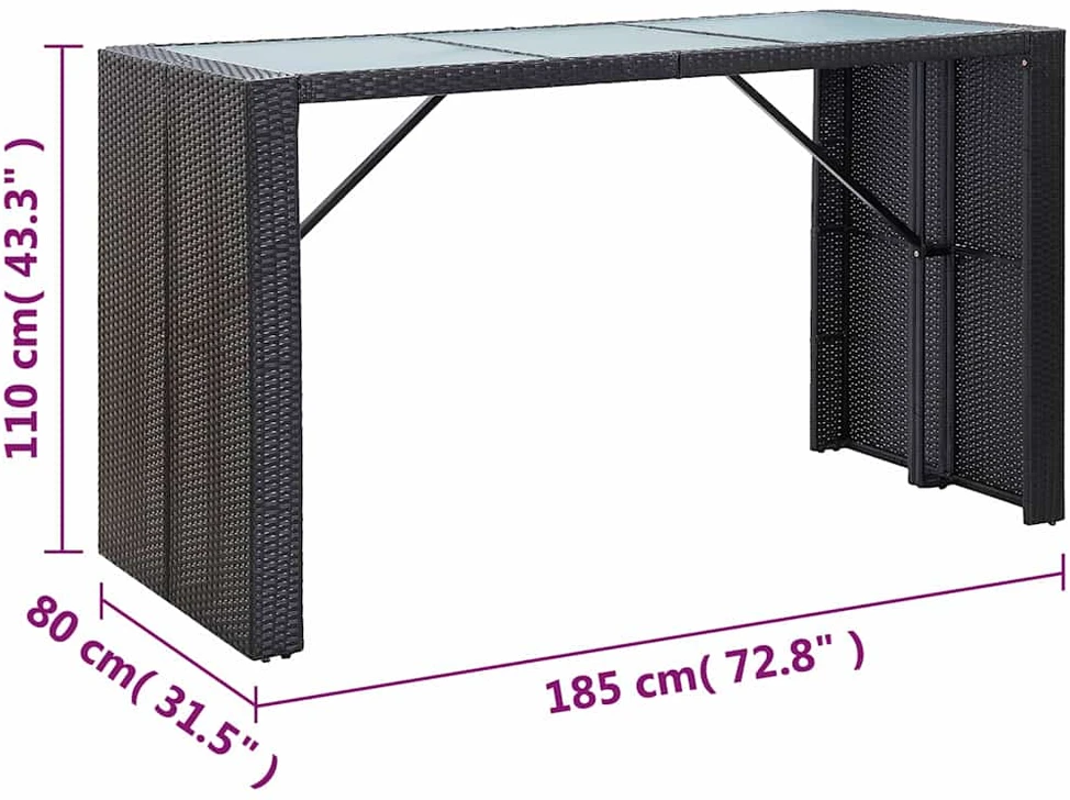 Lauko baldų komplektas Sodo baro komplektas su pagalvėmis, 7 dalių, juodas, ratanas