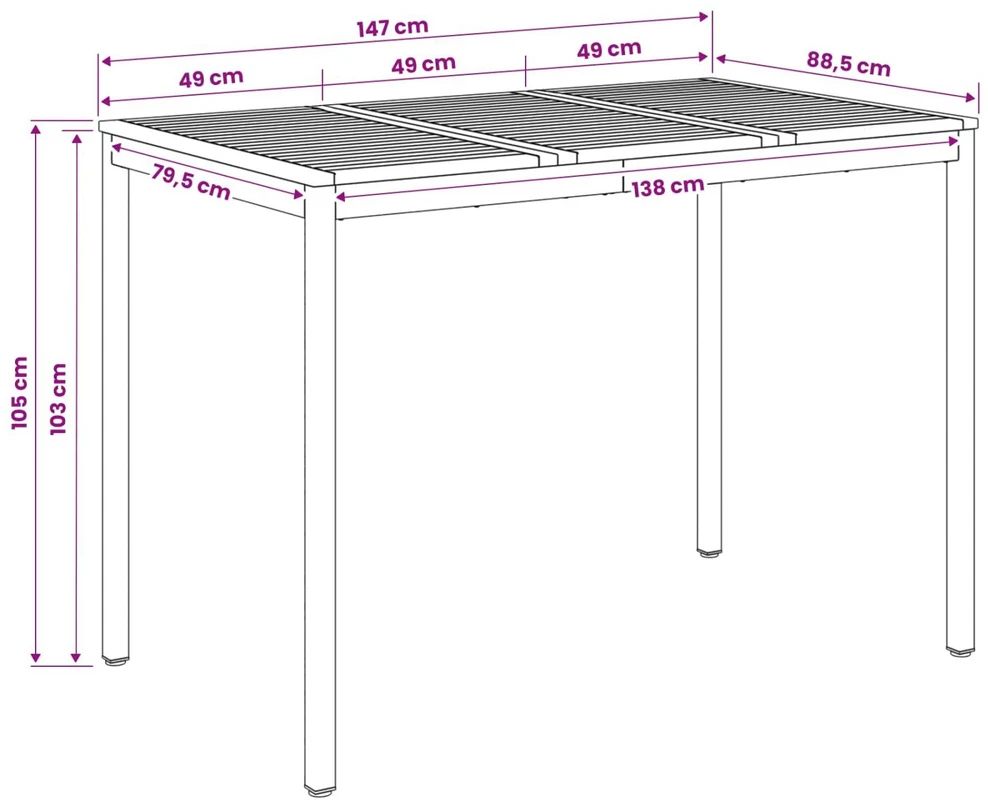 Sodo Baro Stalas Balta 147 x 88,5 x 105 cm