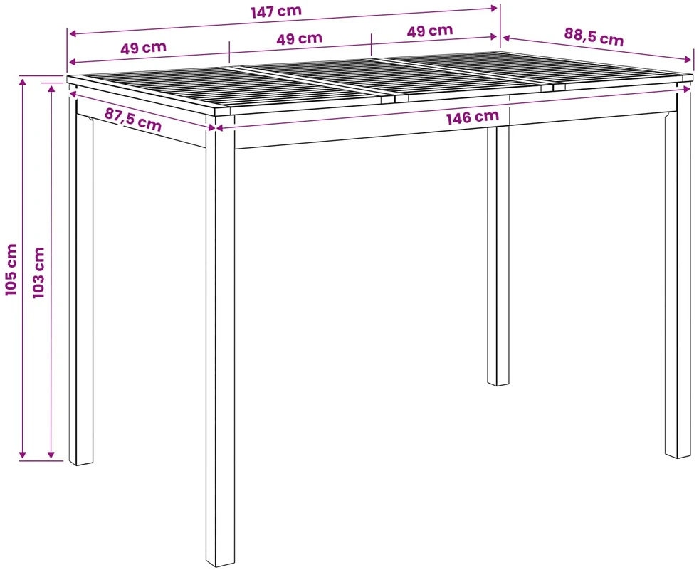 Sodo Baro Stalas Balta 147 x 88,5 x 105 cm