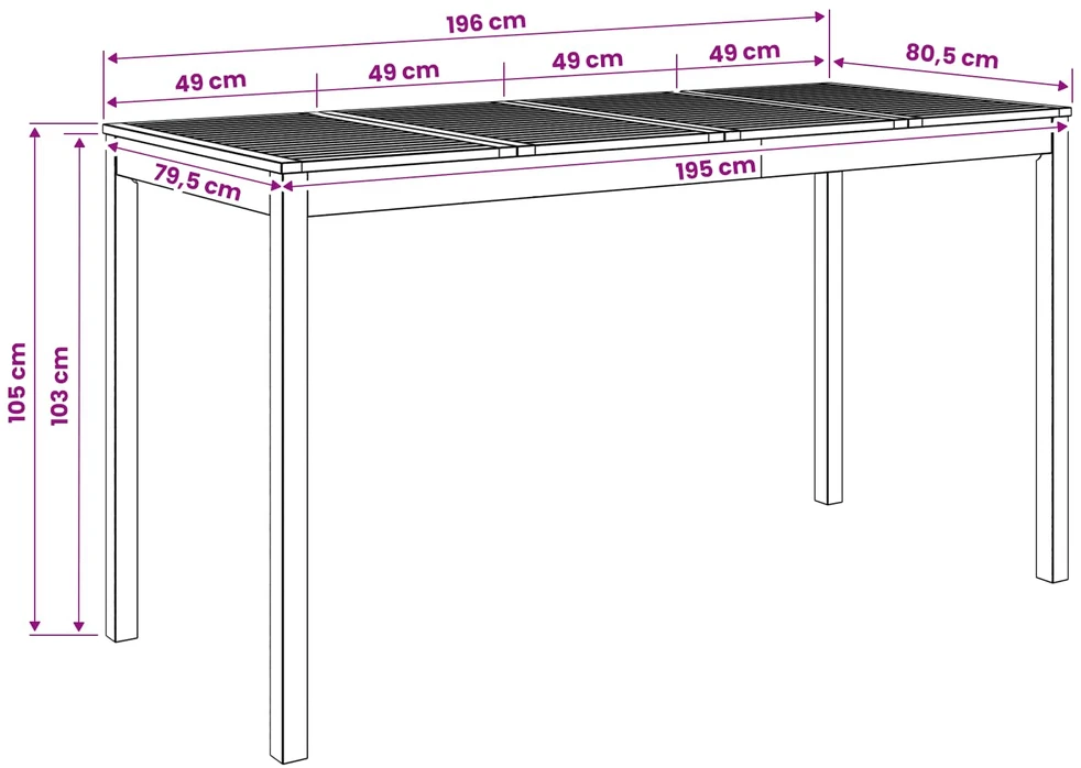 Sodo Baro Stalas Balta 196 x 80,5 x 105 cm