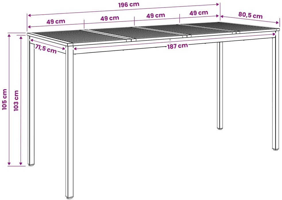 Sodo Baro Stalas Balta 196 x 80,5 x 105 cm