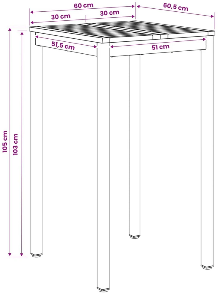 Sodo Baro Stalas Balta 60 x 60,5 x 105 cm