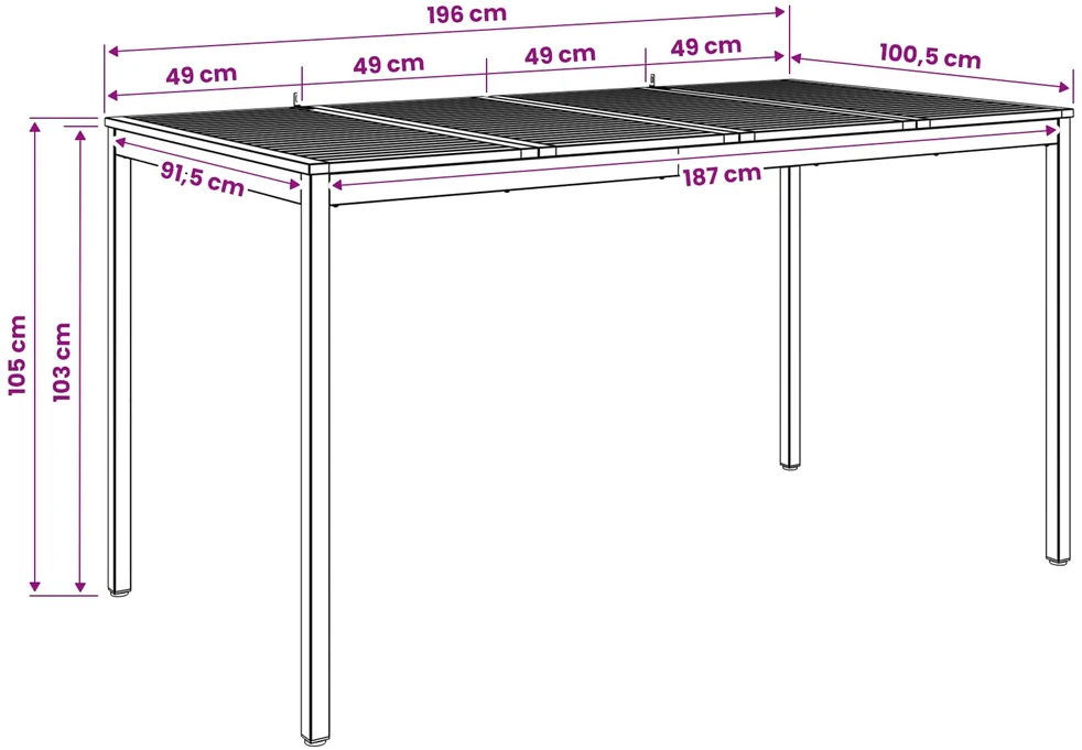 Sodo Baro Stalas Balta ir juoda 196 x 100,5 x 105 cm