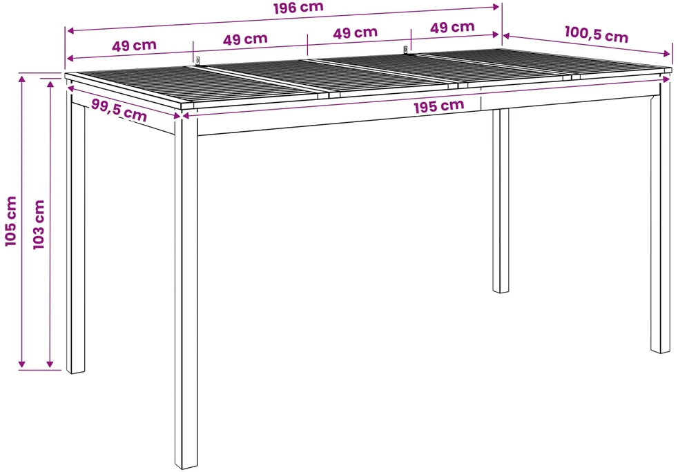 Sodo Baro Stalas Natūrali 196 x 100 x 105 cm