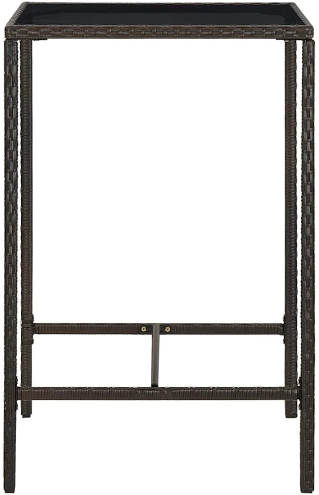 Sodo baro stalas, rudas, 70x70x110cm, poliratanas ir stiklas