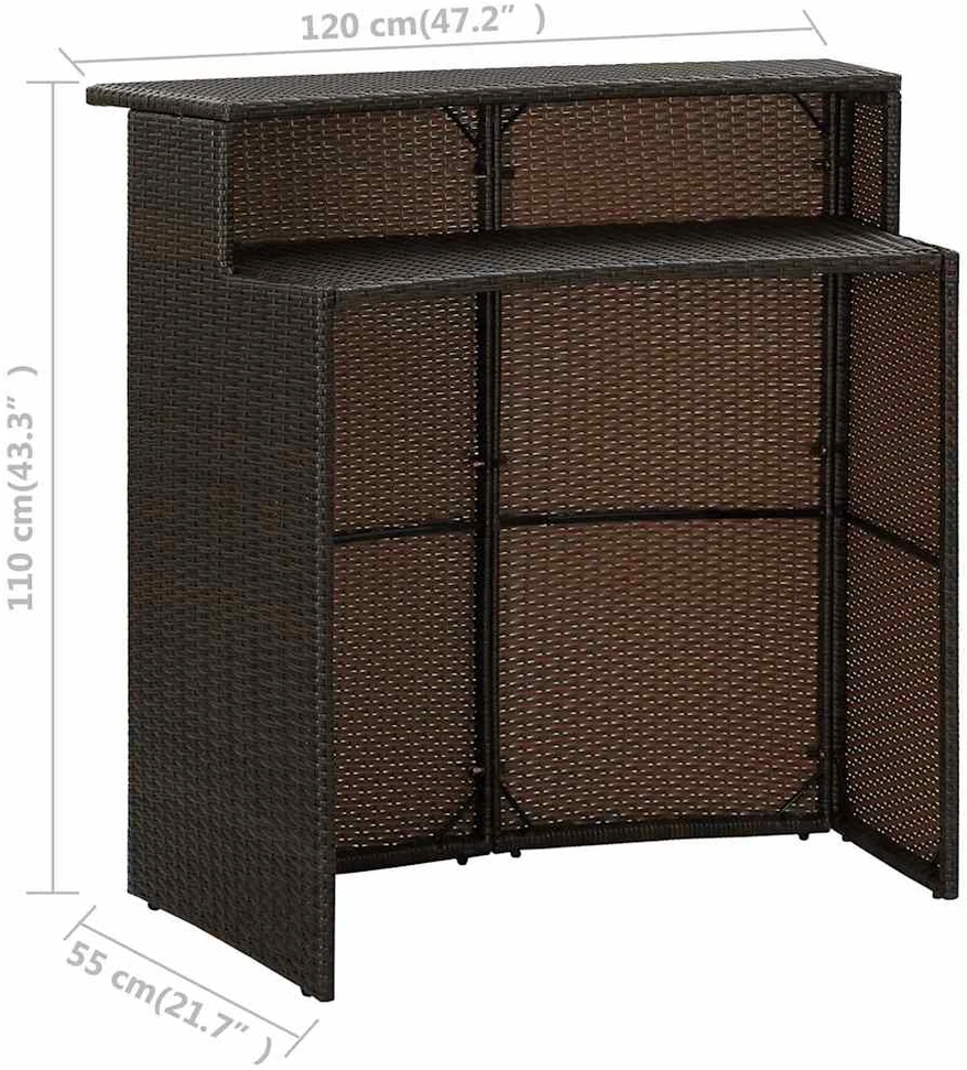 Sodo baro staliukas, rudos spalvos, 120x55x110cm, poliratanas