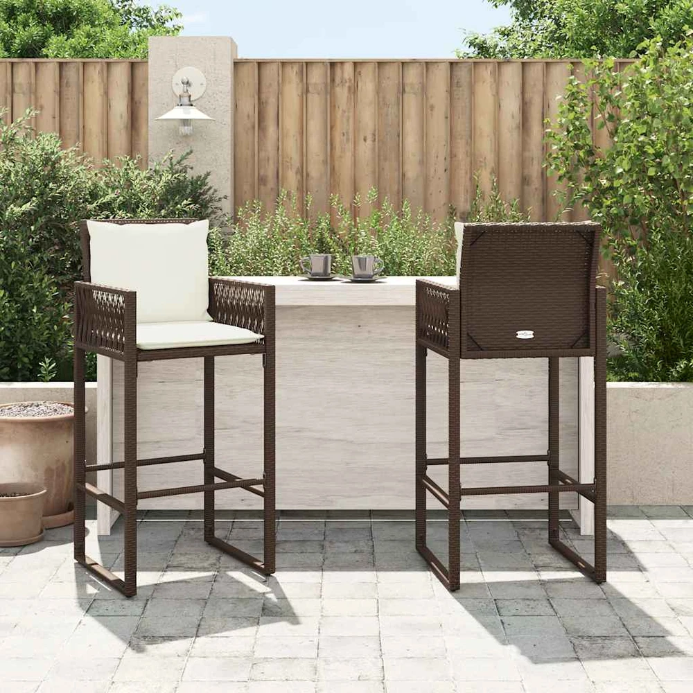 Sodo baro taburetės su pagalvėlėmis, 2vnt., rudos, poliratanas