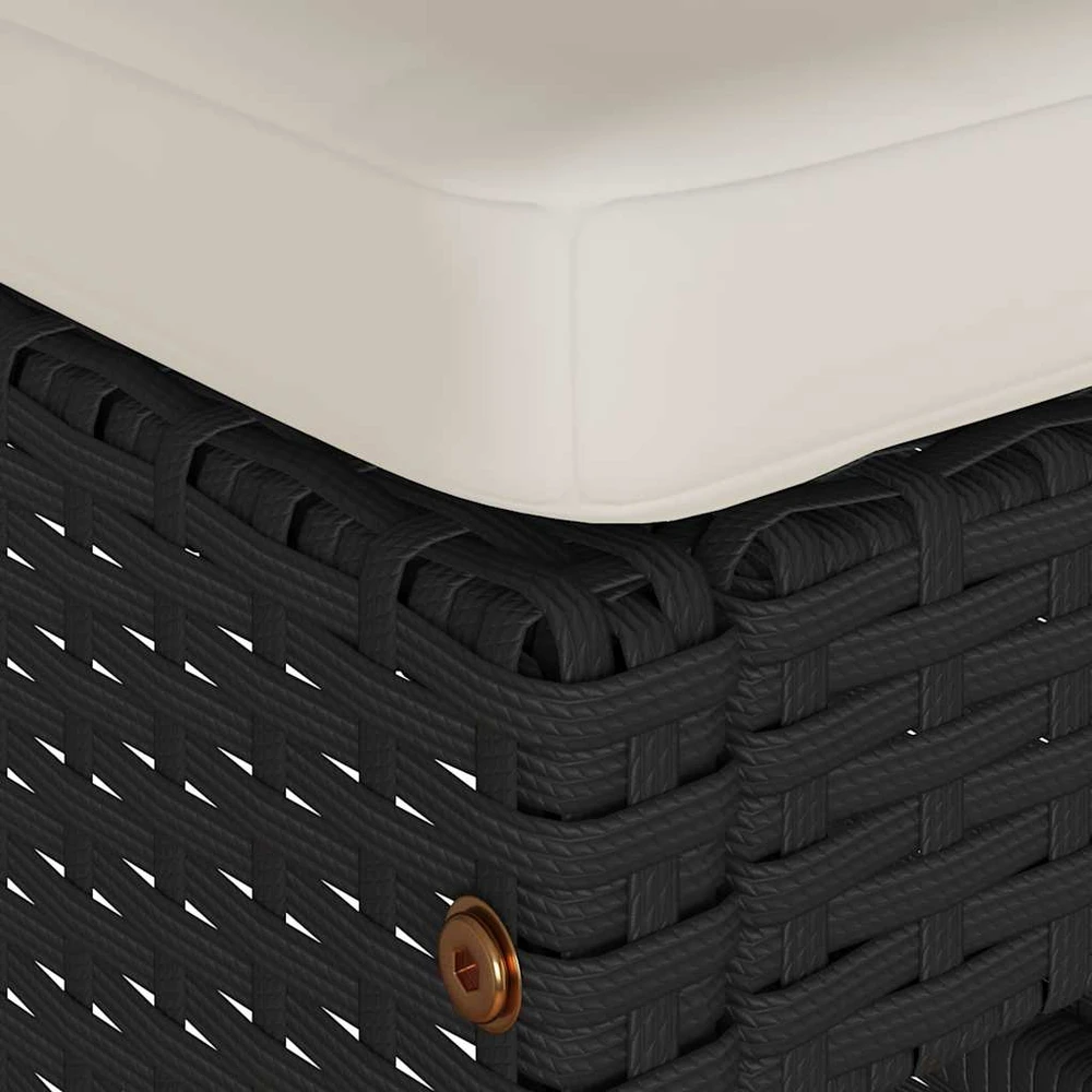 Sodo baro taburetės su pagalvėlėmis, 4vnt., juodos, poliratanas