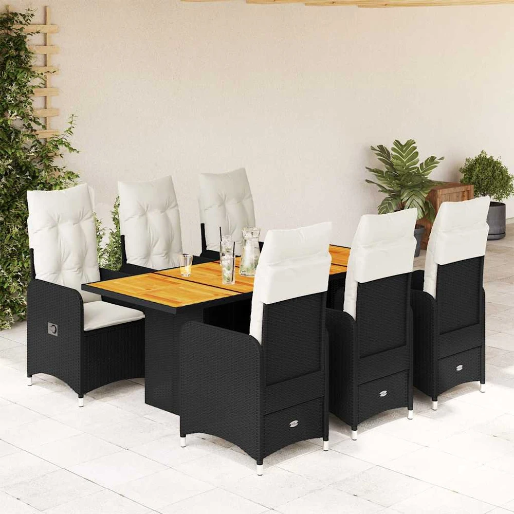 Sofa Sodo bistro komplektas su pagalvėmis, 7 dalių, juodas, ratanas