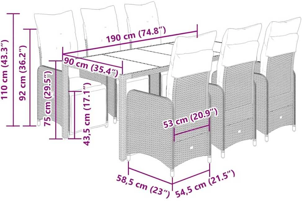 Sodo bistro komplektas su pagalvėmis, 7 dalių, juodas, ratanas