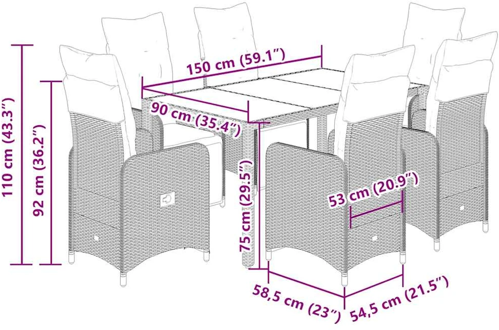 Sodo bistro komplektas su pagalvėmis, 7 dalių, juodas, ratanas