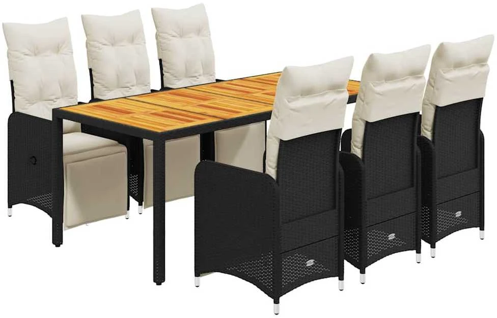 Lauko baldų komplektas Sodo bistro komplektas su pagalvėmis, 7 dalių, juodas, ratanas