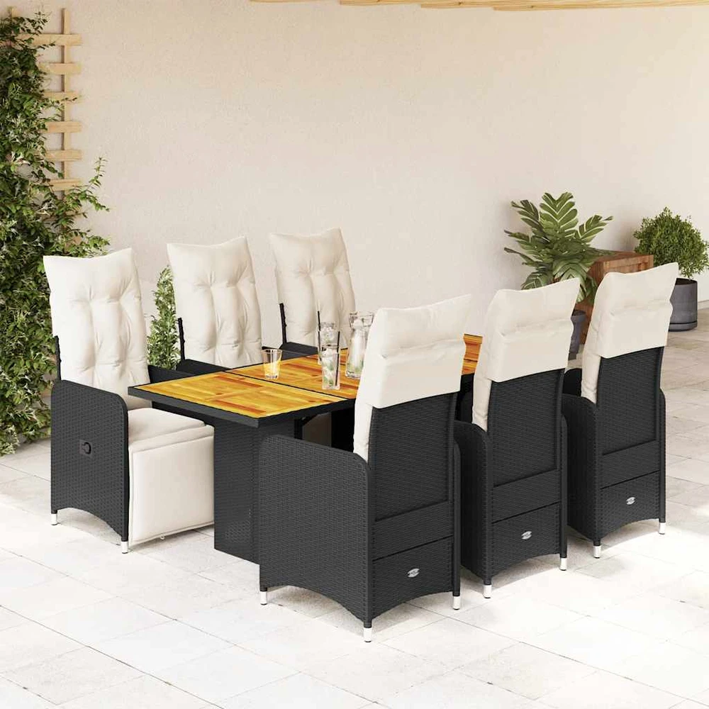 Sofa Sodo bistro komplektas su pagalvėmis, 7 dalių, juodas, ratanas