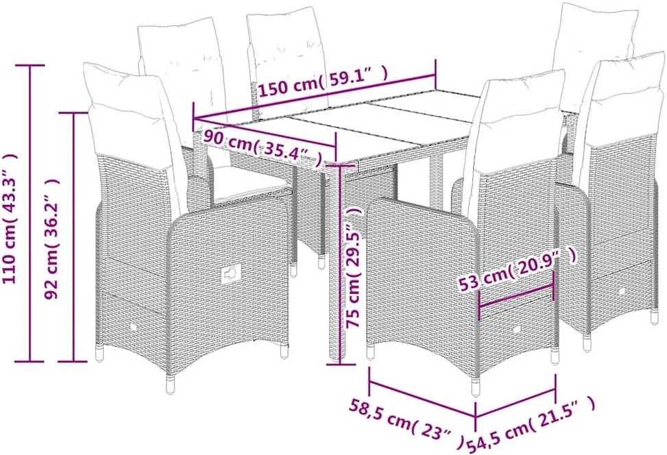 Sodo bistro komplektas su pagalvėmis, 7 dalių, juodas, ratanas