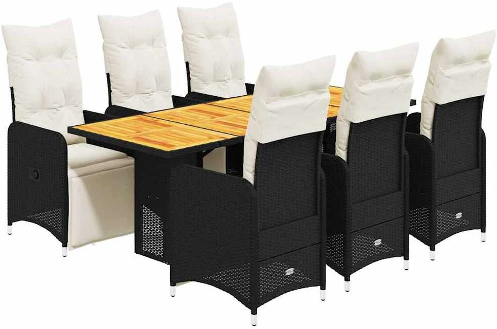 Sofa Sodo bistro komplektas su pagalvėmis, 7 dalių, juodas, ratanas