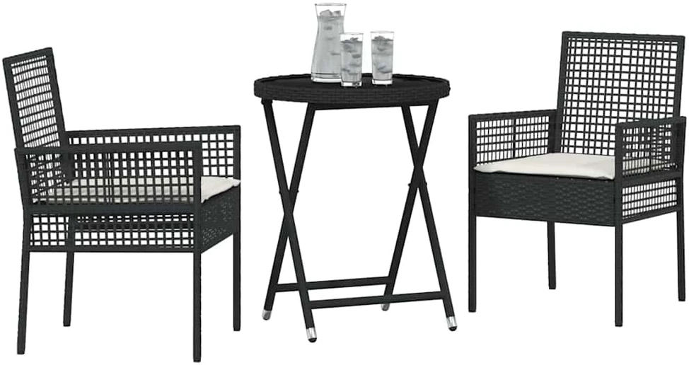 Sodo Bistro Rinkinys 3 vnt. Juoda poliratanas