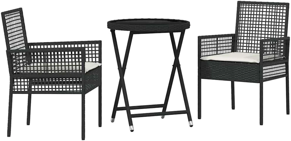 Sodo Bistro Rinkinys 3 vnt. Juoda poliratanas