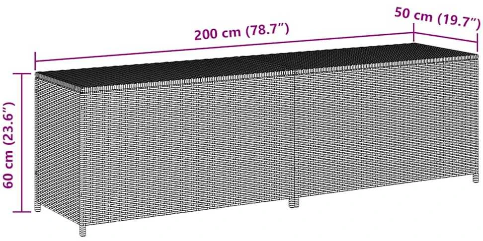 Sodo daiktadėžė, pilkos spalvos, 200x50x60cm, poliratanas