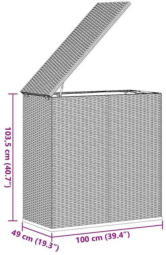 Sodo dėžė pagalvėlėms, pilka, 100x49x103,5cm, PE ratanas