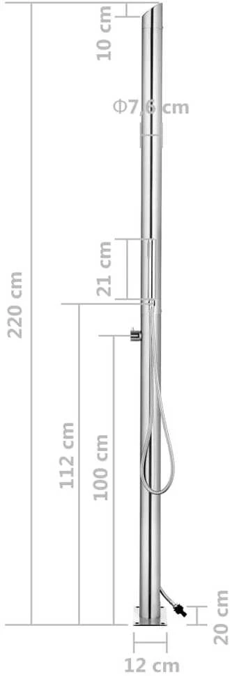 Sodo dušas su pilku pagrindu, 225cm, nerūdijantis plienas