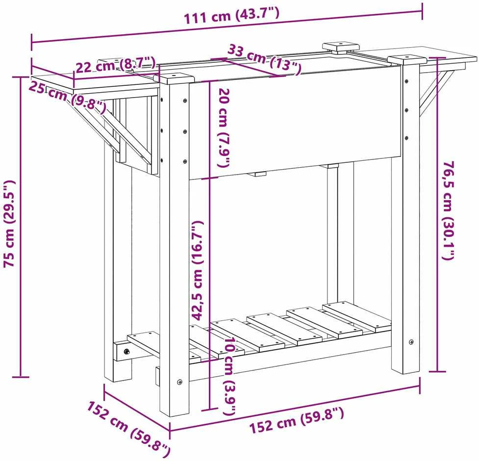 Sodo vazonas Smėlio 111 x 37 x 76,5 cm Kietasis pušinis medis