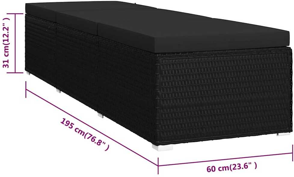 Sodo gultai su pagalve 3 pcs Juoda Poli ratanas