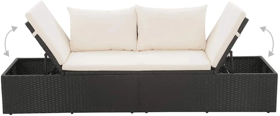Lauko baldų komplektas Sodo gultas, juodas, 195x60 cm, poliratanas