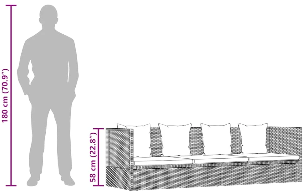 Sodo gultas, pilkas, 200x60 cm, poliratanas