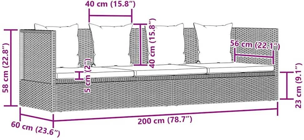 Sodo gultas, pilkas, 200x60 cm, poliratanas
