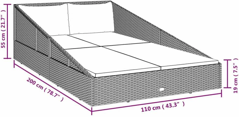 Sodo gultas, pilkos spalvos, 110x200cm, poliratanas