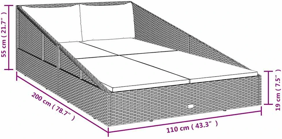 Sodo gultas, pilkos spalvos, 110x200cm, poliratanas