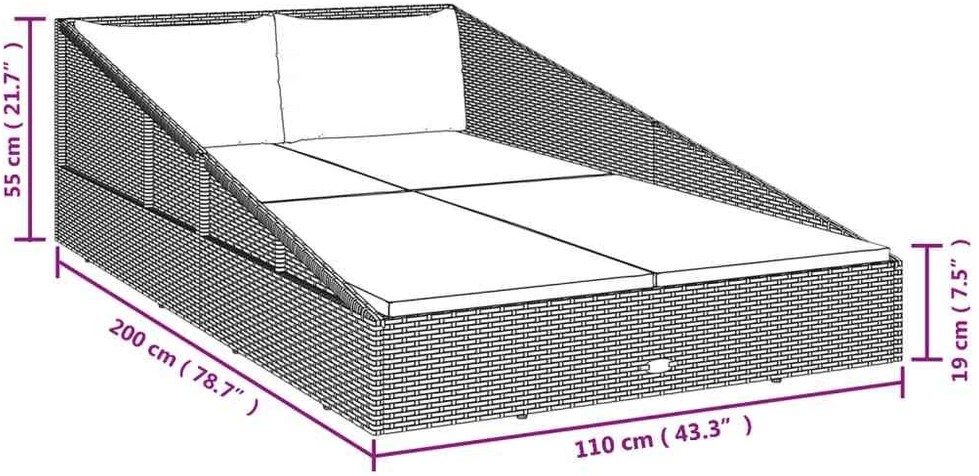 Sodo gultas, rudos spalvos, 110x200cm, poliratanas