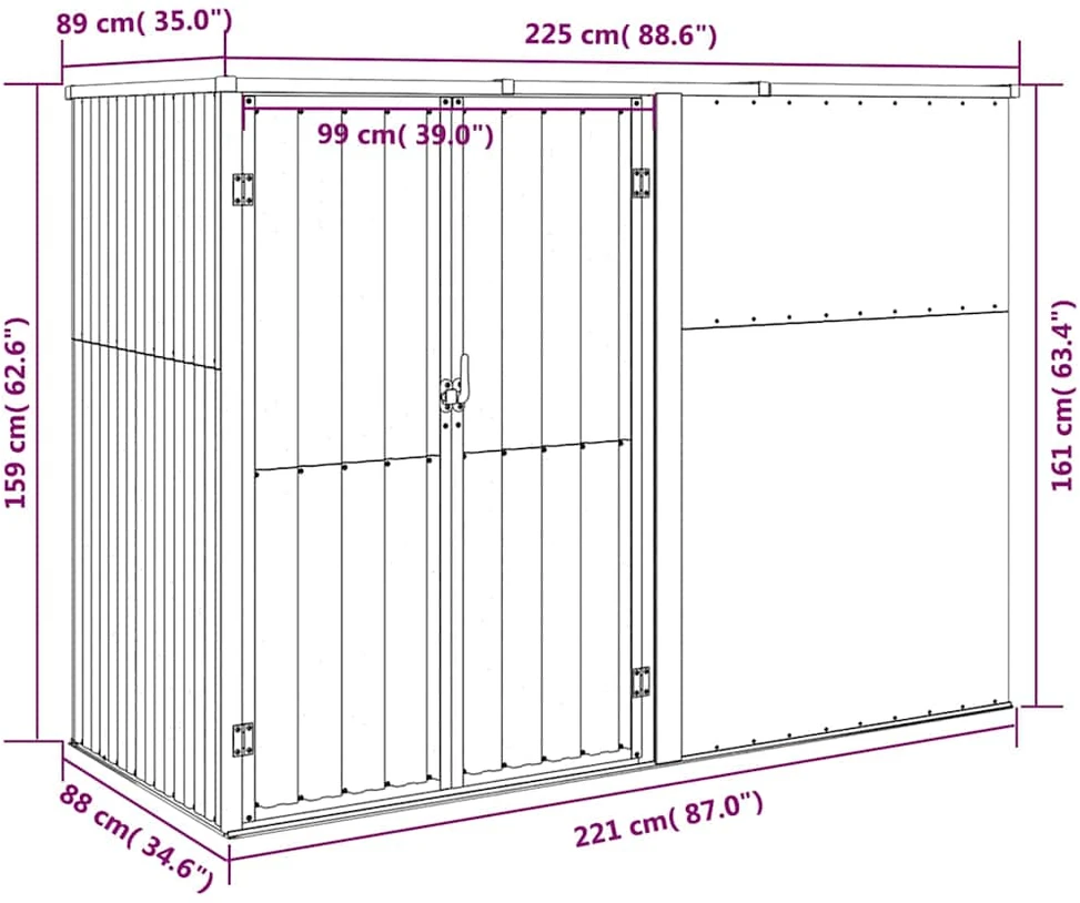Sodo įrankių pašiūrė, ruda, 225x89x161cm, galvanizuotas plienas
