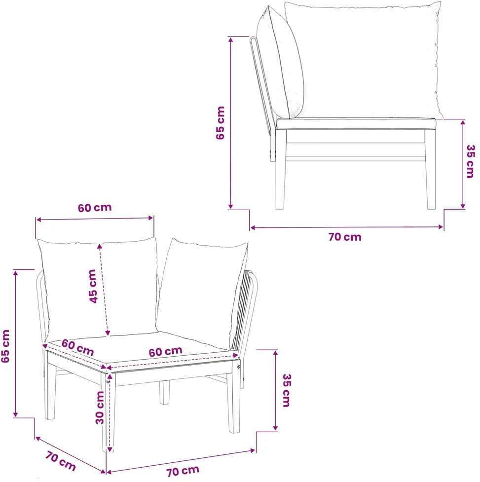 Sodo kampinė sofa su pagalvėlėmis Natūrali